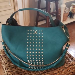 Teal Crystal Studded Hobo Bag
